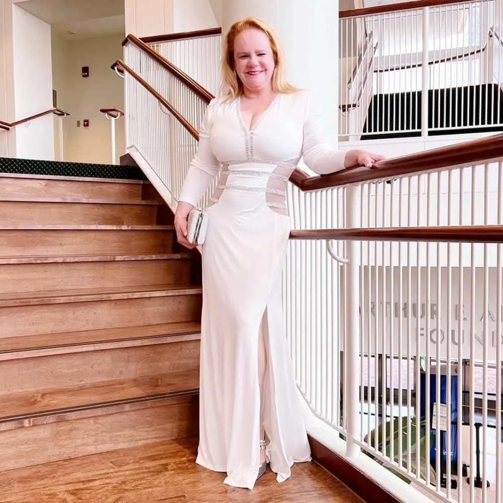 Bebe White Long Sleeve Maxi Dress